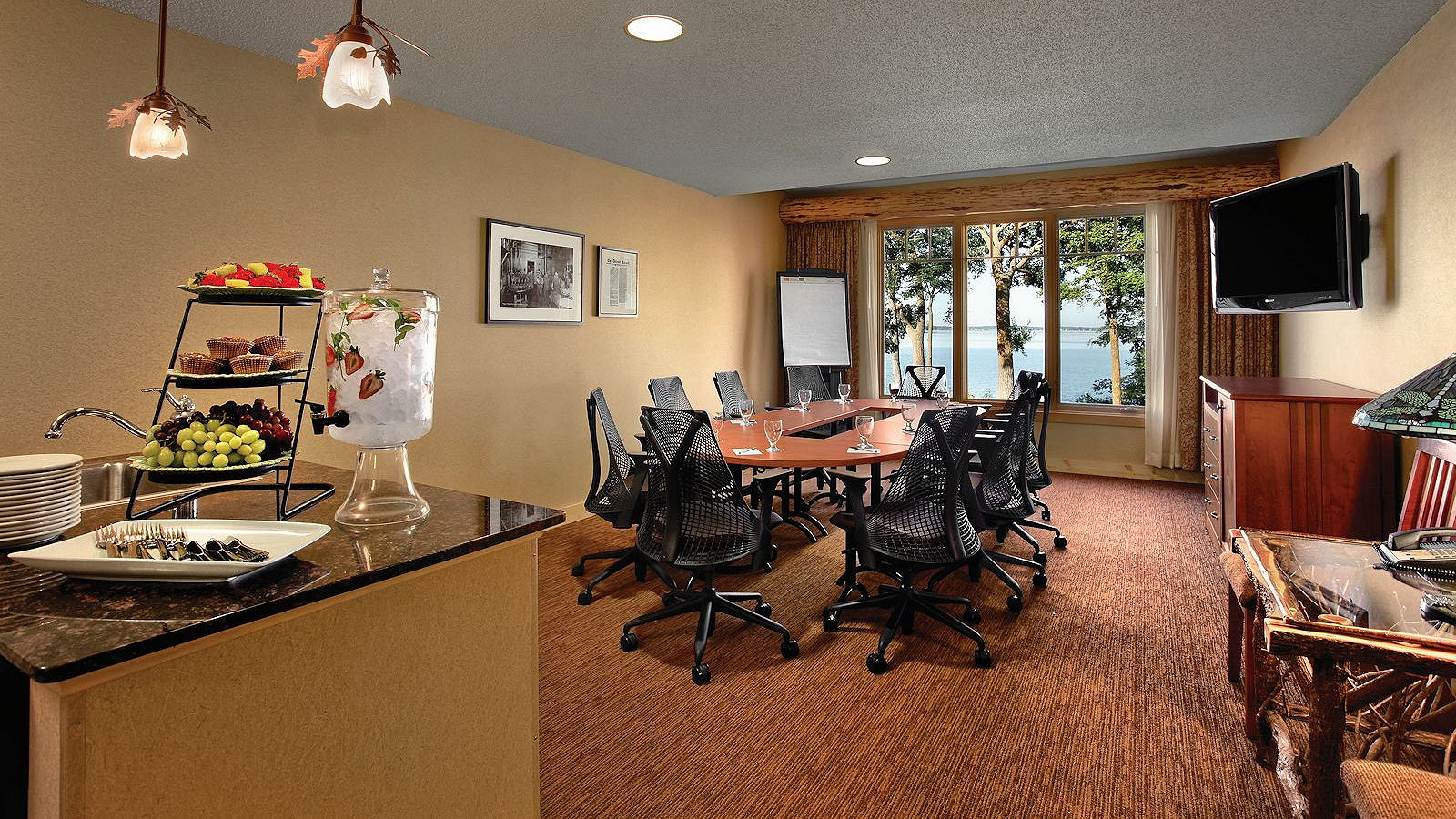 Beautiful lake views from your the Pokémon meeting room at The Lodge on Lake Detroit