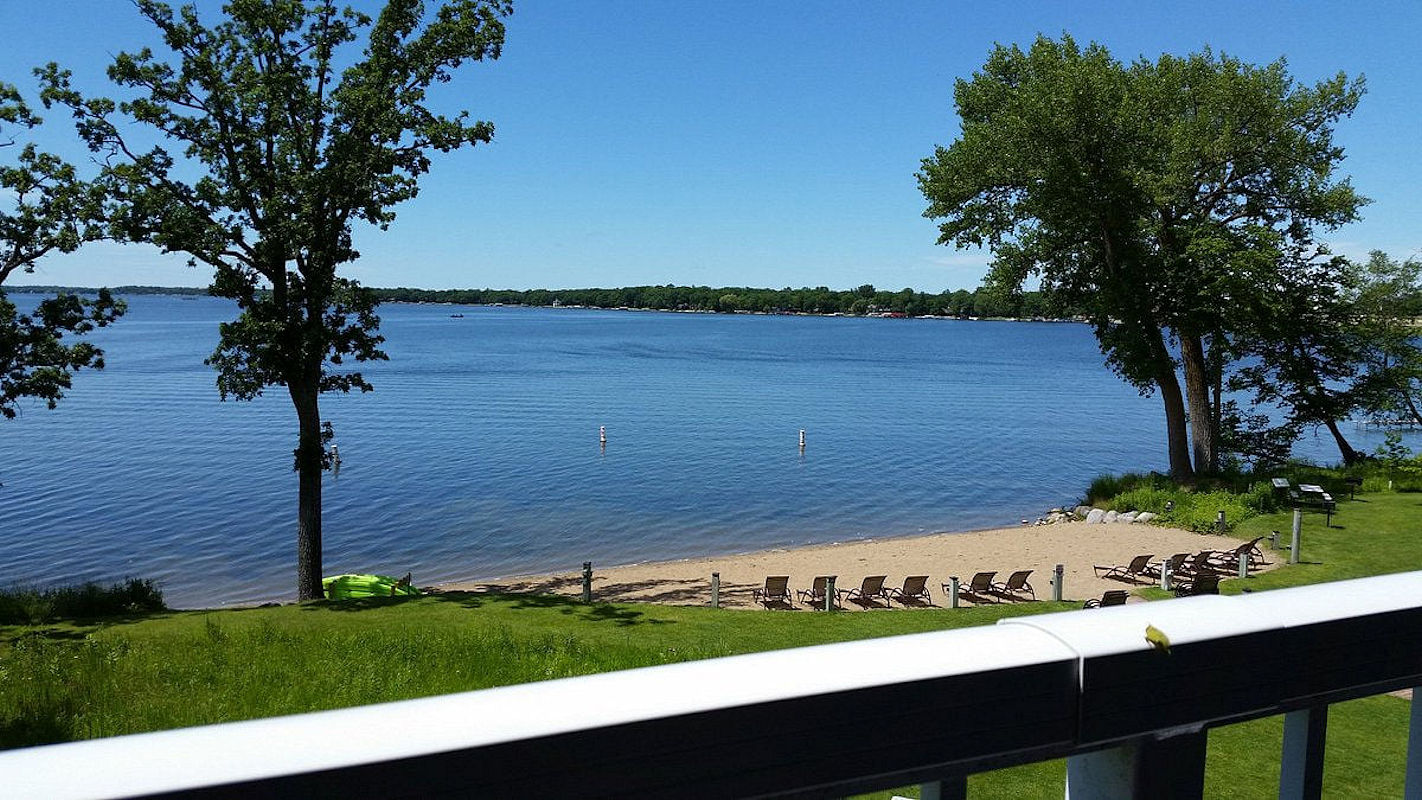Beautiful lake views from the balcony of your room or suite at The Lodge on Lake Detroit